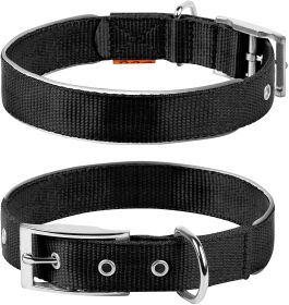 Black Nylon Reflective Dog Adjustable Dog with Metal Buckle Heavy Duty M Size 15-18 inch Neck