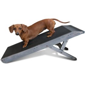 Youfun Adjustable Dog Ramp For Small & Large Dogs - 24" Folding Ramp Hardwood Pet Ramp With Platform Top Anti-Slip Surface (Color: Grey)