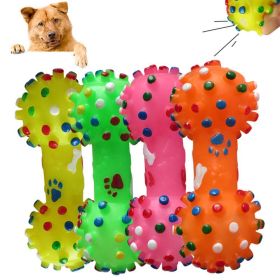 1pcs Pet Dog Cat Puppy Sound Polka Dot Squeaky Toy Rubber Dumbbell Chewing Funny Toy (Color: Green, size: M)