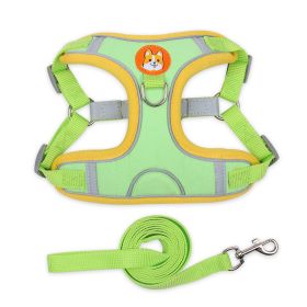 dog Harnesses and dog leash set; Pet Chest Strap Vest Dog Strap Small Dog Rope Wholesale Reflective Dog Towing Rope (colour: Green, Specification (L * W): S)