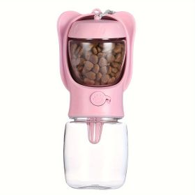 2 In 1 Dog Water Bottle, Leak Proof Portable Pet Water Bottle With Food Container, Outdoor Portable Water Dispenser For Dog, Puppy Supply For Walking, (Color: Pink, size: 350ML)