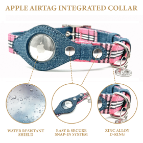 Apple Airtag Integrated Collar (Color: Pink Plaid, size: XS)