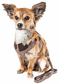 Pet Life Luxe 'Houndsome' 2-In-1 Mesh Reversible Plaided Collared Adjustable Dog Harness-Leash (size: medium)