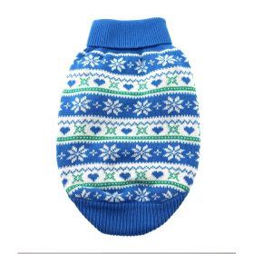 Dog Cable Knit 100% Cotton Sweater (Color: Snowflakes and Hearts Blue, size: large)