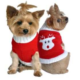 Dog Cable Knit 100% Cotton Sweater (Color: Red Rudolph Holiday, size: large)