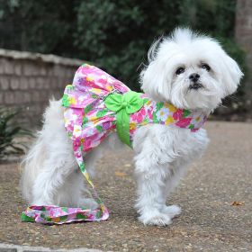 Pink Hawaiian Floral Dog Harness Dress with Matching Leash (size: Xlarge)